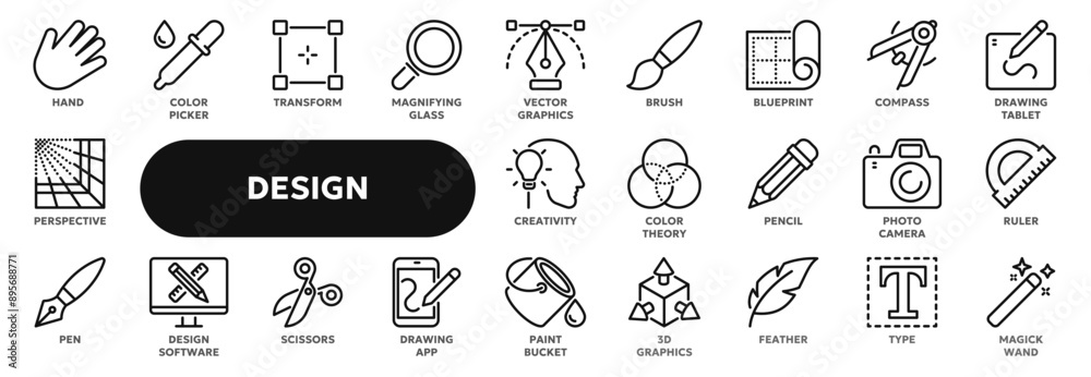 © Timurock - Set of vector line icons related to graphic design, art and drawing tools, creativity and imagination. Symbols for website or app ui, logo design, illustration © Timurock - Set of vector line icons related to graphic design, art and drawing tools, creativity and imagination. Symbols for website or app ui, logo design, illustration