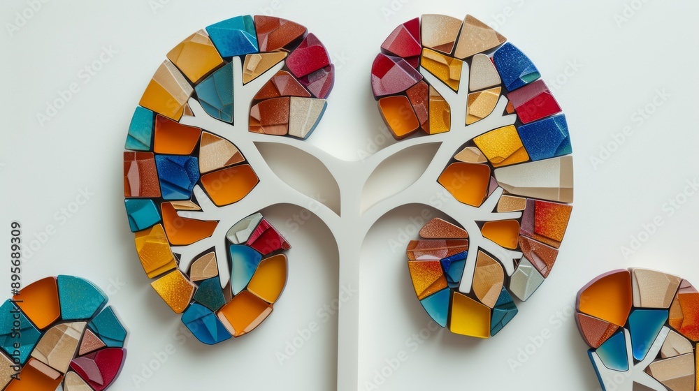 Colorful mosaic art representing human kidneys and healthy organ system