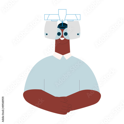 Optometry. Eye Test and Prescription Glasses. Male Perform Eye Test with Automated Digital Phoropter. Modern Flat Vector Illustration. 