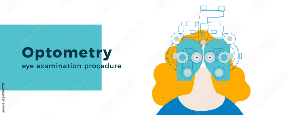 Optometry. Eye Test and Prescription Glasses. Female Perform Eye Test with Manual Vision Tester. Modern Flat Vector Illustration. Website Banner. Optometry. Eye Test and Prescription Glasses. Female Perform Eye Test with Manual Vision Tester. Modern Flat Vector Illustration. Website Banner.