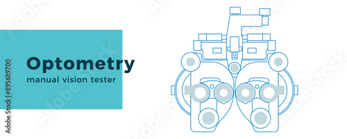 Optometry. Manual Vision Tester. Medical Equipment. Modern Flat Vector Illustration. Website Banner.