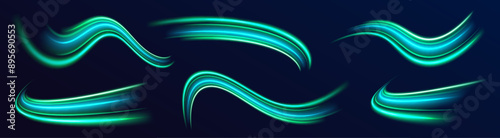 High speed green waves for eco-design. Futuristic neon light effect. Speed of light concept background.	
