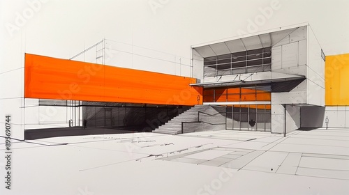 Architectural sketch of a modern building