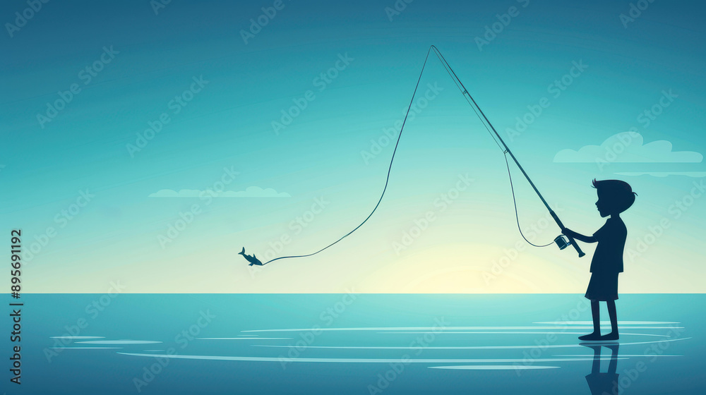 A striking silhouette of a lone fisherman casting his line, set against a vibrant backdrop, capturing the essence of solitude. A striking silhouette of a lone fisherman casting his line, set against a vibrant backdrop, capturing the essence of solitude.