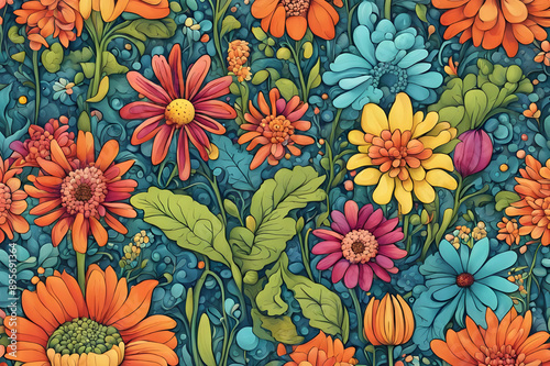 vibrant cartoon bright flowers and plants cheerful ai generated