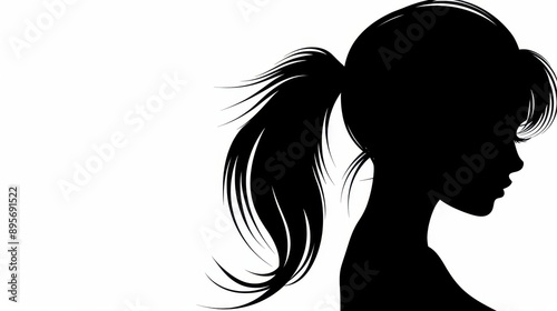 Elegant silhouette of a womans profile captures the essence of beauty and fashion against a  white background. © ChimE