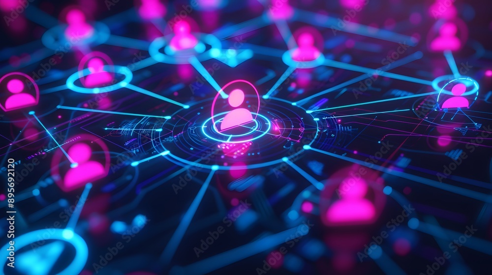 Advanced Connectivity in AI-Enhanced Social Media Networks: A Futuristic Top-View Visualization with Complementary Colors