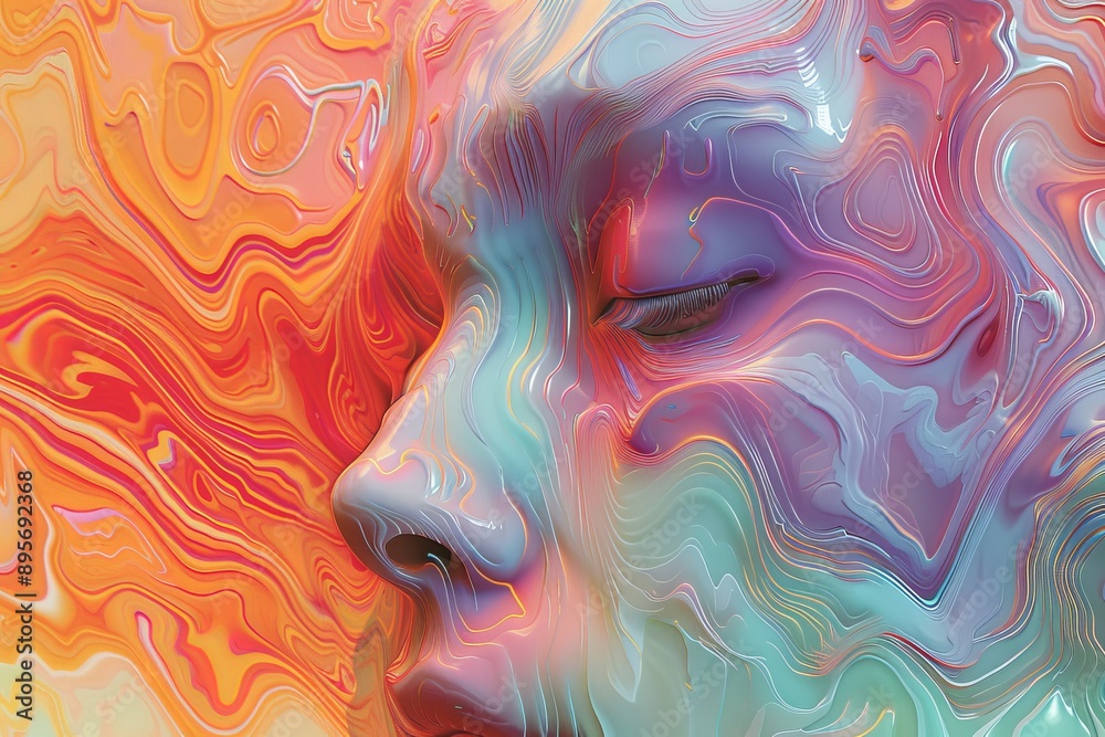Artistic Abstract Representation of a Serene Face with Color Swirls Artistic Abstract Representation of a Serene Face with Color Swirls