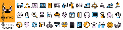 Meeting icon. Meeting icon set. Pixel style.