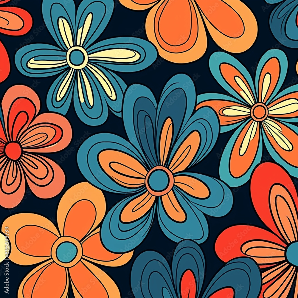 Groovy retro flowers, hippie style Groovy retro flowers, hippie style
