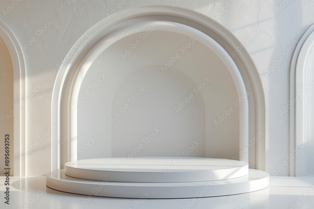 A floating circular platform, minimalist product presentation, modern and clean design, high-resolution A floating circular platform, minimalist product presentation, modern and clean design, high-resolution