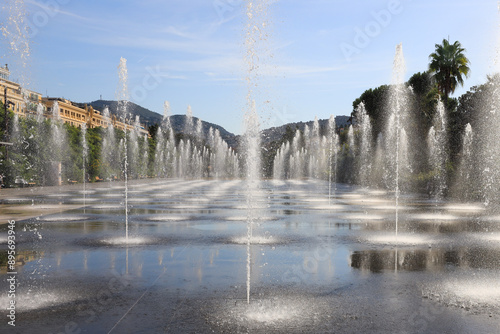 Fountains in a park in the city of Nice, France