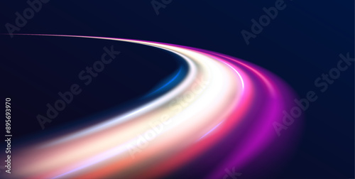 Night starry sky. Meteor shower, abstract space background. Expressway in long delay, with car lights at night on autobahn. Vector glitter light fire flare trace.