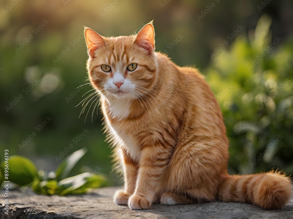orange cat with blur background, orange cat is sitting and looking orange cat with blur background, orange cat is sitting and looking