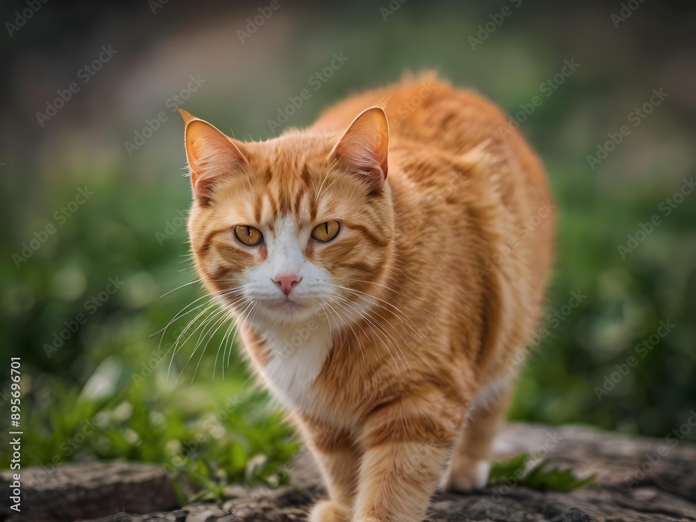 orange cat with blur background, orange cat is sitting and looking orange cat with blur background, orange cat is sitting and looking