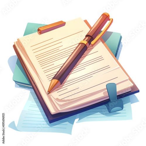 a 2d cartoon clipart drawing of a contract on an isolated transparent background