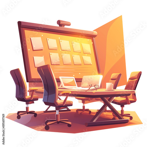 a 2d cartoon clipart drawing of a conference room on an isolated transparent background