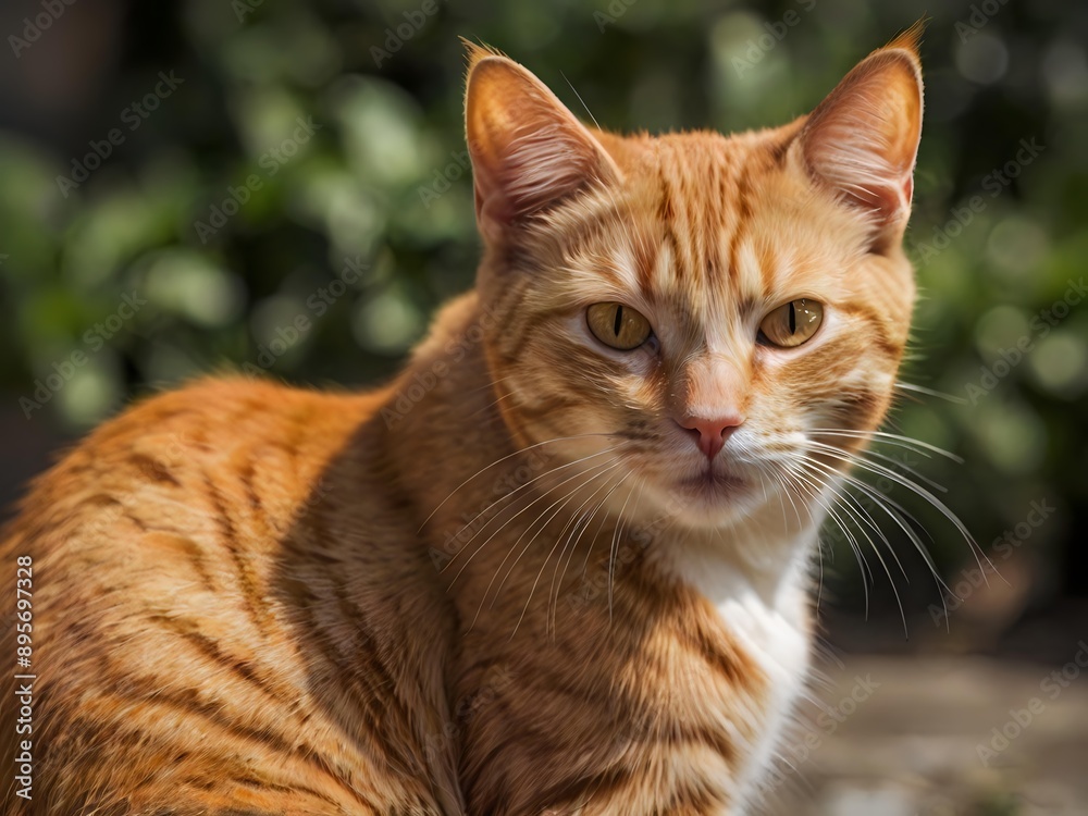 orange cat with blur background, orange cat is sitting and looking orange cat with blur background, orange cat is sitting and looking