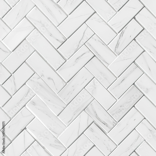 White marble herringbone tile pattern seamless