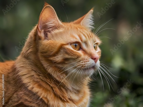 orange cat with blur background, orange cat is sitting and looking