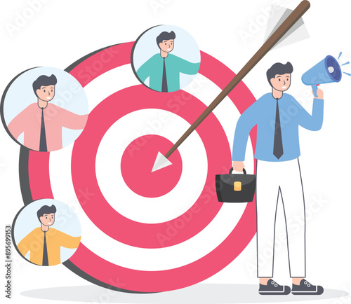 Customer attraction campaign, accurate promo, advertising business. Market segmentation, adverts, target market, target group. sales generation. vector illustration marketing targeting concept.

