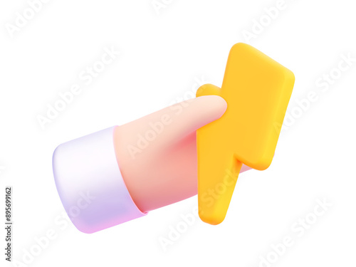 3D Hand holding a yellow lightning bolt