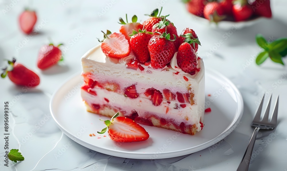 Sliced strawberry cake, Generative AI Sliced strawberry cake, Generative AI
