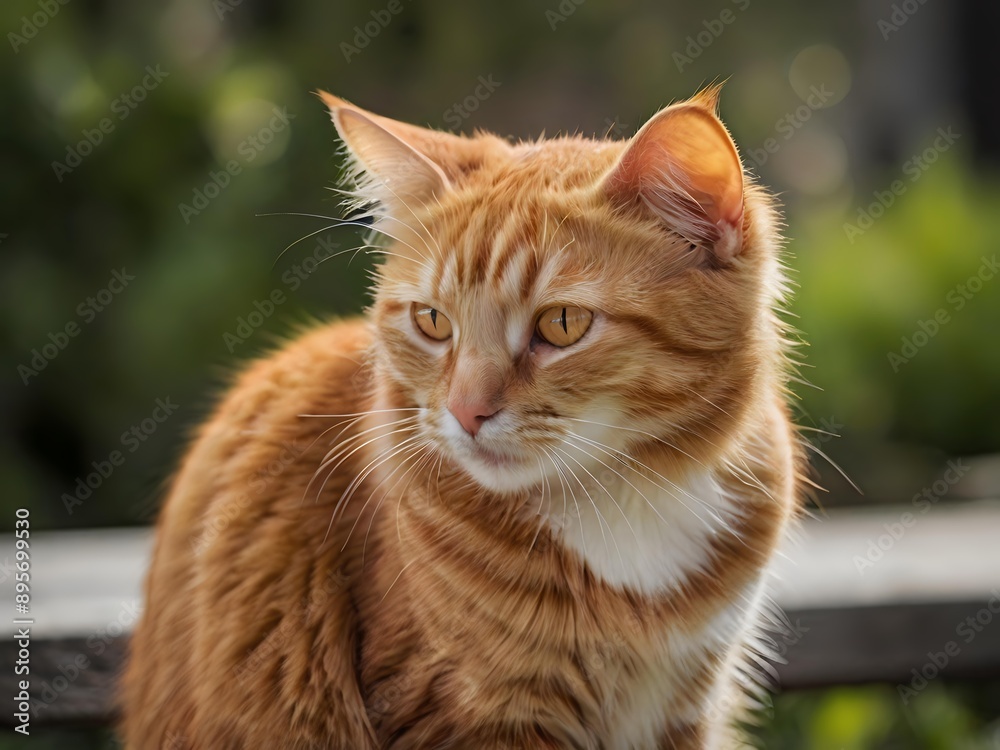 Obraz premium orange cat with blur background, orange cat is sitting and looking