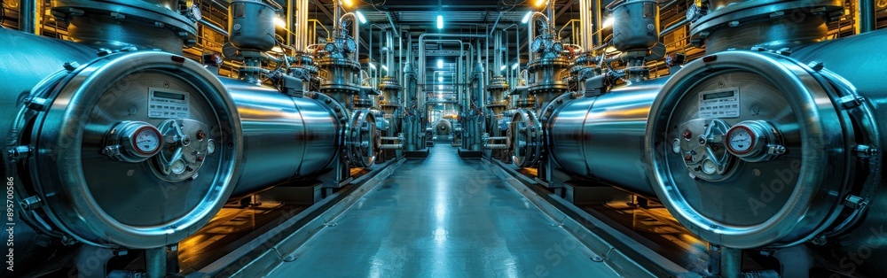 Rows of industrial surge tanks line a processing plant floor Rows of industrial surge tanks line a processing plant floor