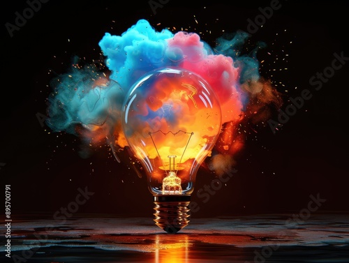 Creative a light bulb with colorful clouds © shahabat