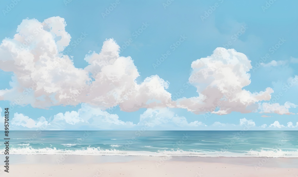 The blue sky and beach , Generative AI The blue sky and beach , Generative AI