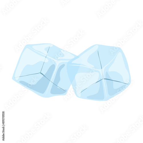 Ice cubes isolated on white background. Ice crystal cubes. Cartoon hand drawn vector illustration. Transparent freeze water for cocktail, beverage, lemonade for cooling. Frozen clear crystal pieces.