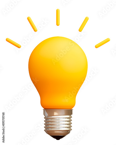 Yellow light bulb 3D icon on transparent background, Idea and innovation concept, 3d illustration