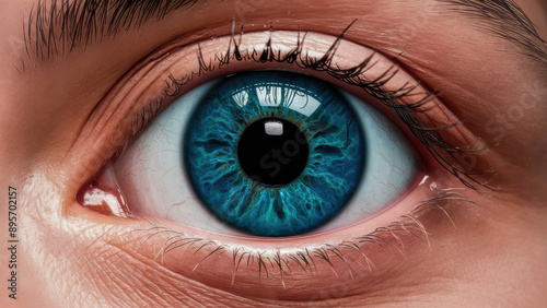 A close up of a blue eye with long lashes, AI