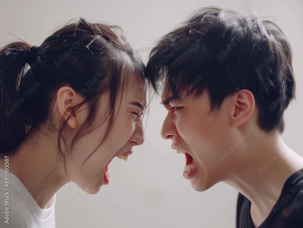 A pair of people standing close together, looking at each other A pair of people standing close together, looking at each other