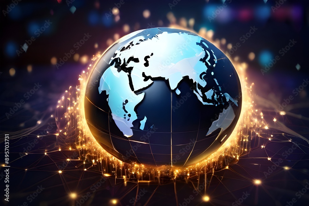 Global network on digital Earth globe, world finance connectivity, business trading, telecommunication Global network on digital Earth globe, world finance connectivity, business trading, telecommunication