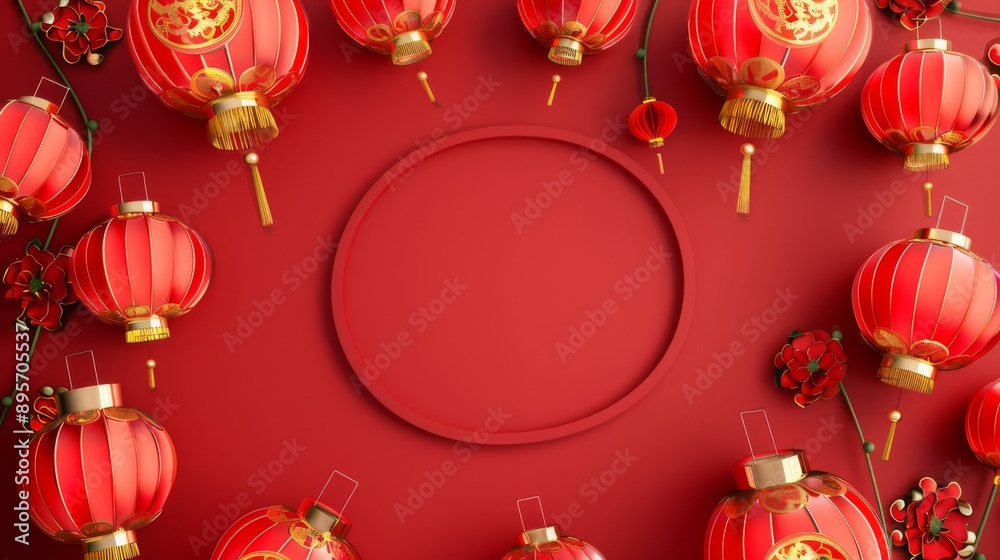 Red Chinese Lanterns with Circular Frame.