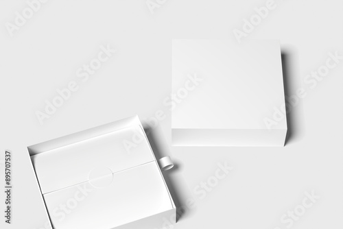 White Cardboard Sliding open Box Mock up on grey background.Box template with separate lid.3D rendering