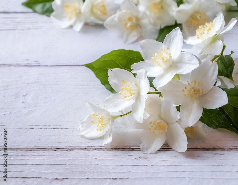 Fototapeta premium art jasmine spring flowers frame on white background