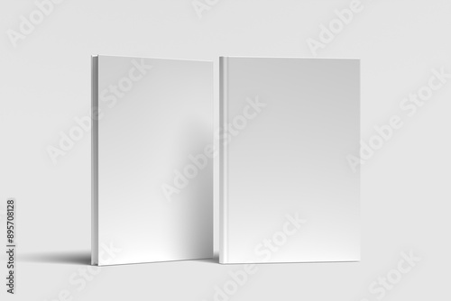 Blank white book cover on gray background mockup