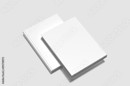 Blank white book cover on gray background mockup