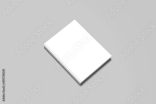Blank white book cover on gray background mockup