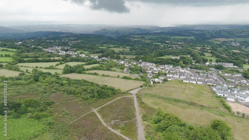 Aerial view of residential houses along the A390 in St Anne's Chapel, Gunnislake Aerial view of residential houses along the A390 in St Anne's Chapel, Gunnislake
