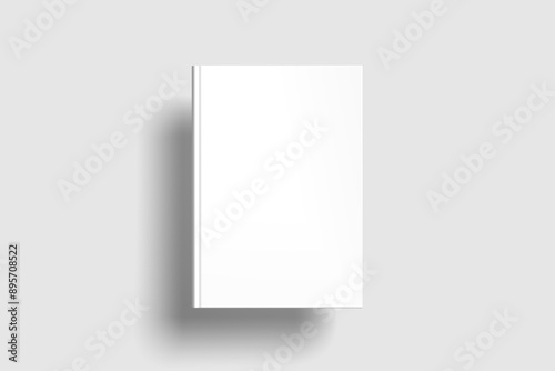 Blank white book cover on gray background mockup