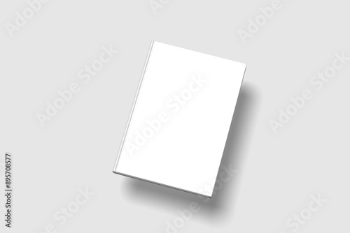 Blank white book cover on gray background mockup