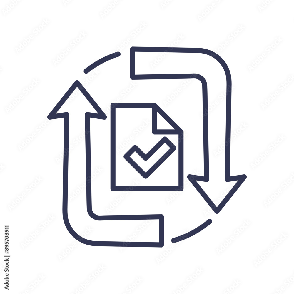 Document with a checkmark surrounded by circular arrows, indicating approval or completion. Document with a checkmark surrounded by circular arrows, indicating approval or completion.