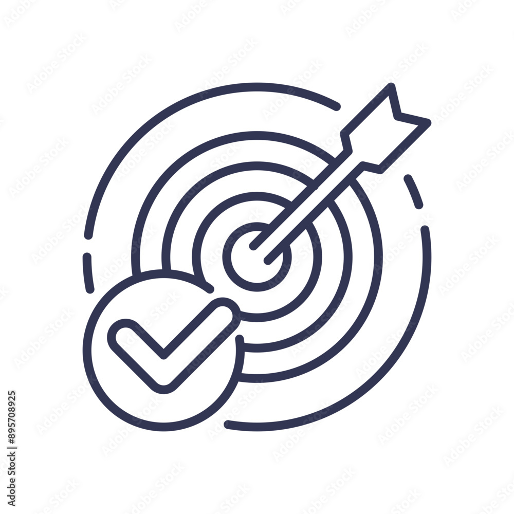 Arrow hitting the center of a target with a checkmark symbol. Arrow hitting the center of a target with a checkmark symbol.