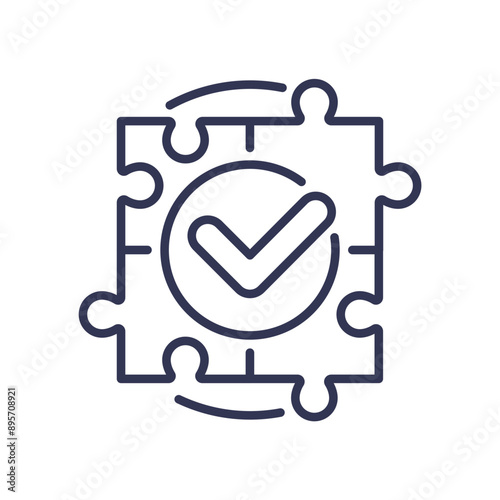 Puzzle piece with a checkmark in the center, symbolizing completion or approval.