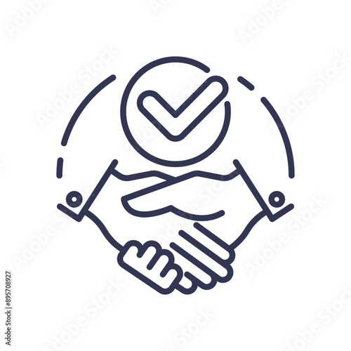 Two hands shaking with a checkmark above, symbolizing agreement and approval.