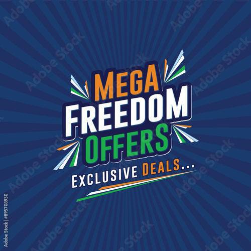 Mega Freedom Offers Logo Unit vector Design. August 15, India, Sale, Retail, FMCG, Advertising, Promotional Logos